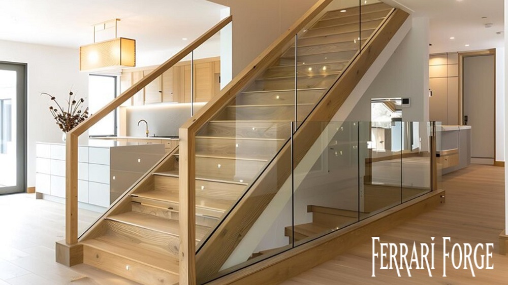 Wood and Glass Staircase Railing in Hollywood